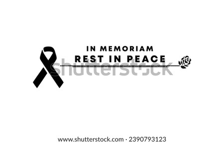 Black Respect ribbon on white background Banner. In memorial Rest in Peace Funeral Vector Illustration.