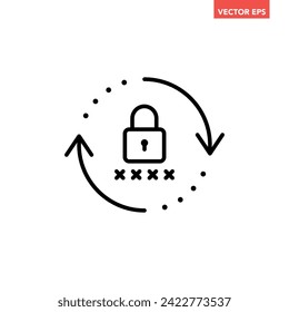 Black rest password line icon, simple round key protection flat design illustration pictogram for infographic presentation or report interface elements for app logo web button ui ux