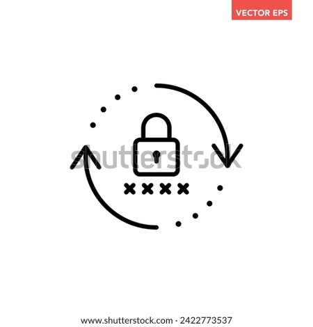 Black rest password line icon, simple round key protection flat design illustration pictogram for infographic presentation or report interface elements for app logo web button ui ux