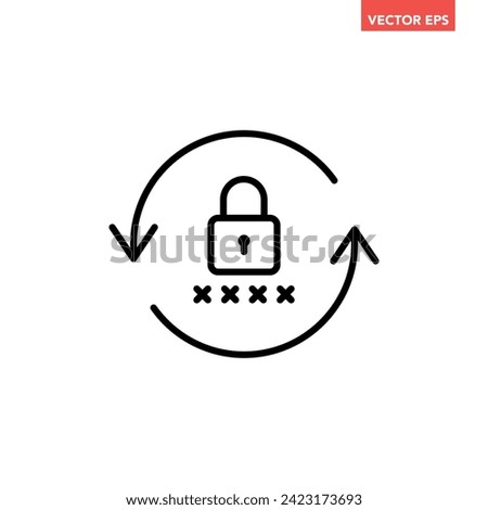 Black rest password line icon, simple round key protection flat design pictogram vector for app ads web banner button ui ux interface elements isolated on white background