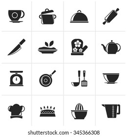 Black Restaurant and kitchen items icons - vector icon set