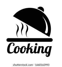 Black restaurant logo design. Isolated on white background. Silhouette food menu symbol. Vector illustration flat design. Dinner ready to be served.