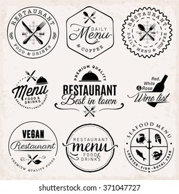 Black Restaurant Menu Badges and Food Design Elements