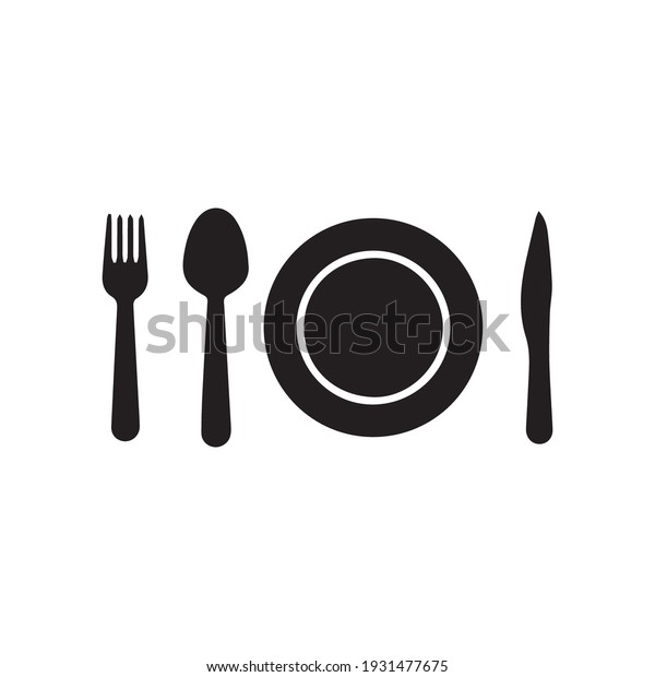 Black\
restaurant menu plate icon with cutlery\
isolated