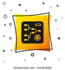 Black Results and standing tables scoreboard championship tournament bracket icon isolated on white background. Yellow square button. Vector