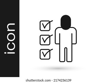 Black Resume icon isolated on white background. CV application. Searching professional staff. Analyzing personnel resume.  Vector