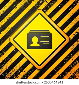 Black Resume icon isolated on yellow background. CV application. Searching professional staff. Analyzing personnel resume. Warning sign. Vector