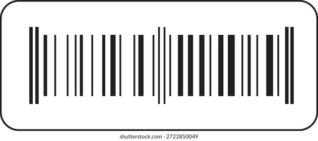 Ilustração de vetor de código de barras preto. Ícone de comércio minimalista com linhas verticais precisas e uma estética técnica limpa isolada no fundo branco. Gráficos profissionais para gerenciamento de estoque, marca de comércio eletrônico e corte de vinil.