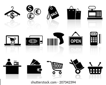 black retail and shopping icons set