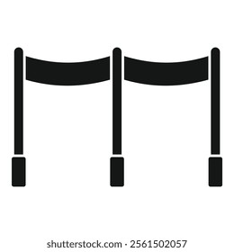 Black retractable belt barrier separating queuing area for crowd control in simple style