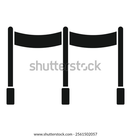 Black retractable belt barrier separating queuing area for crowd control in simple style