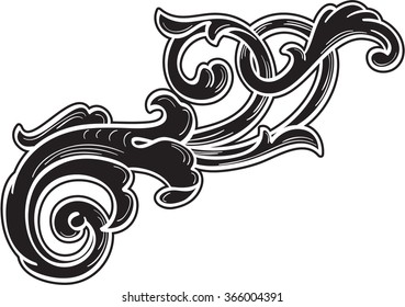 Black retro acanthus leaf is isolated on white