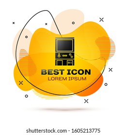 Black Retro arcade game machine icon isolated on white background. Abstract banner with liquid shapes. Vector Illustration