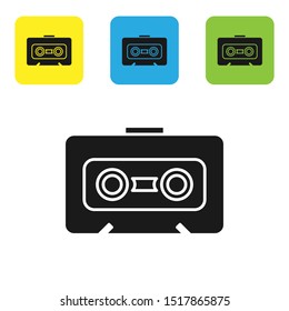 Black Retro audio cassette tape icon isolated on white background. Set icons colorful square buttons. Vector Illustration