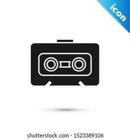 Black Retro audio cassette tape icon isolated on white background.  Vector Illustration