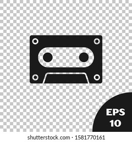 Black Retro audio cassette tape icon isolated on transparent background.  Vector Illustration