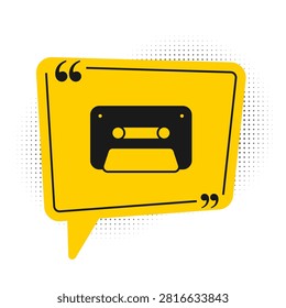 Black Retro audio cassette tape icon isolated on white background. Yellow speech bubble symbol. Vector