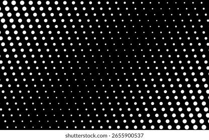 Schwarzer Retro-Hintergrund mit weißen Rasterpunkten. Schwarz-Weiß-Tapete. Vorlage für strukturiertes Grafikdesign.