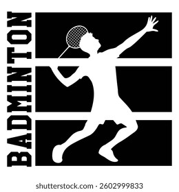 Black Retro Badminton Typography T-shirt Design Vector, Racket shuttlecock illustration, racket indoor sport design Sublimation
