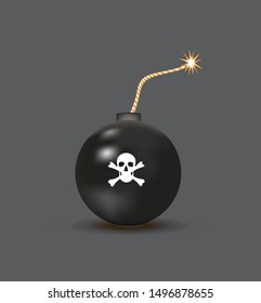 Black retro bomb with skull. vector illustration