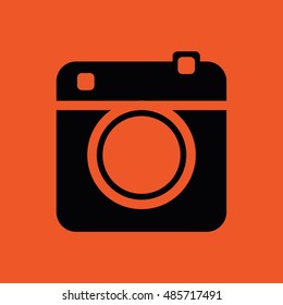 Black retro camera vector illustration. Orange background