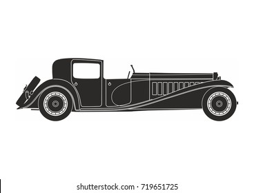 black retro car on the white background