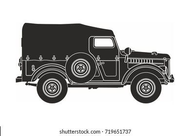 black retro car on the white background