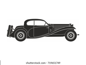 black retro car on the white background