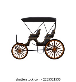 Black retro cart for royals without horses vector illustration. Drawing of vintage carriage for king, queen or princess on white background. Antique, transportation, history concept