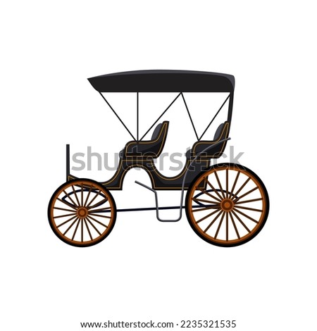 Black retro cart for royals without horses vector illustration. Drawing of vintage carriage for king, queen or princess on white background. Antique, transportation, history concept