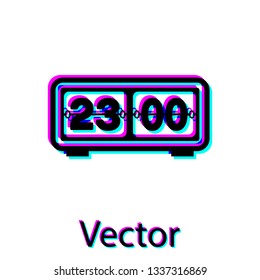 Black Retro flip clock icon isolated on white background. Wall flap clock, number counter template, all digits with flips. Vector Illustration