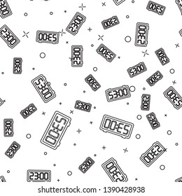 Black Retro flip clock icon isolated seamless pattern on white background. Wall flap clock, number counter template, all digits with flips. Vector Illustration