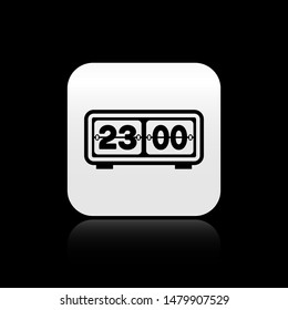 Black Retro flip clock icon isolated on black background. Wall flap clock, number counter template, all digits with flips. square button. Vector Illustration