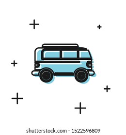 Black Retro minivan icon isolated on white background. Old retro classic traveling van.  Vector Illustration