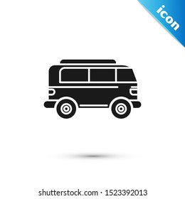 Black Retro minivan icon isolated on white background. Old retro classic traveling van.  Vector Illustration