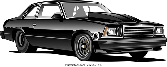 black retro oldschool classic vintage drag race sports car front side wheels vector illustration