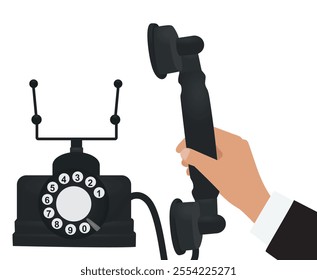 Black retro phone. vector illustration