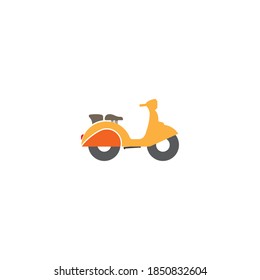 Black retro scooter or motorbike. Flat vector illustration isolated on white. Delivery, transport symbol. Healthy journey. Ecology. Go green. Hipster.