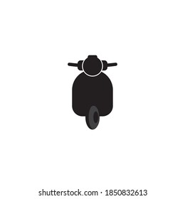 Black retro scooter or motorbike. Flat vector illustration isolated on white. Delivery, transport symbol. Healthy journey. Ecology. Go green. Hipster.