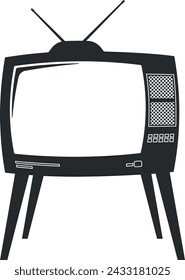 black retro style TV without background