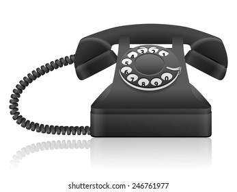 Black retro telephone on a white background.