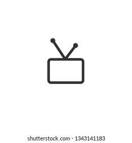 Black retro television set monitor with antenna isolated on white. Flat vector desktop simple icon. Signal, broadcast  symbol. Good for web and mobile design.  