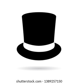 Black retro top hat vector icon isolated on white background