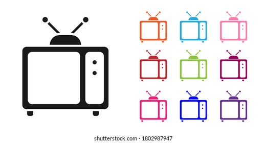 Black Retro tv icon isolated on white background. Television sign. Set icons colorful. Vector Illustration