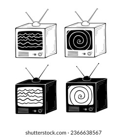 Black retro tv icons set, vector illustration
