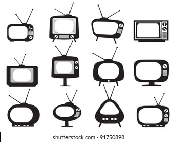 black retro tv icons set