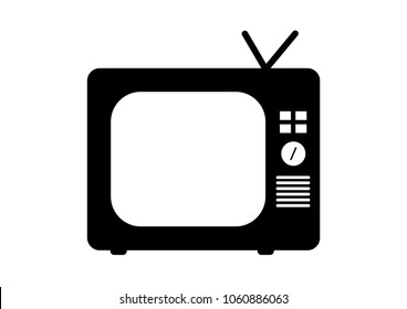 Black retro tv vector drawing. Flat style vector. Television icon, symbol isolated on white background, surface.