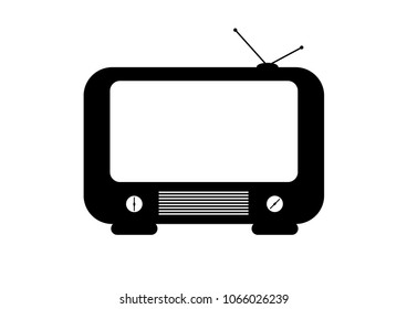 Black retro tv vector drawing. Flat style vector. Television icon, symbol isolated on white background, surface.