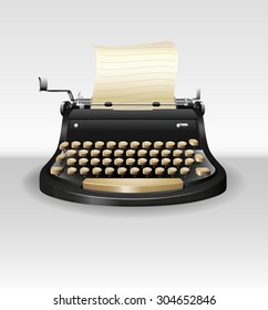 Black retro typwriter with paper illustration