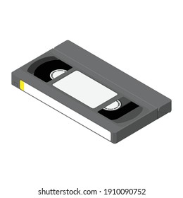 Black retro video tape, vhs tape, video cassette vector isolated on white. Isometric view. 